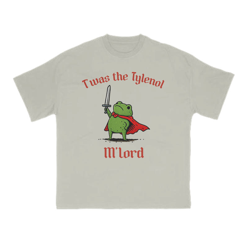 Unisex T'was The Tylenol M'lord Armored Frog Print T-shirt - Warm Grey - US16-18(2XL) - image 5