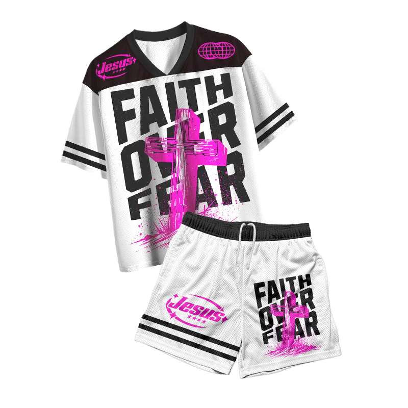 Faith Over Fear Psalms 23 Print Mesh T-shirt Set - White - 4XL - image 1