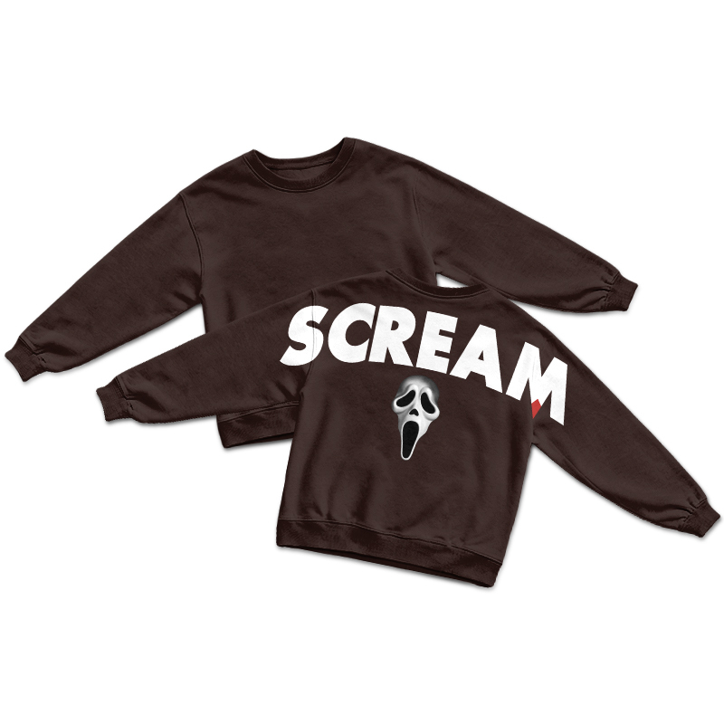 Streetwear SCREAM Mask Graphic Round Neck Sweatshirt - Coffee - US16-18(2XL) - image 4