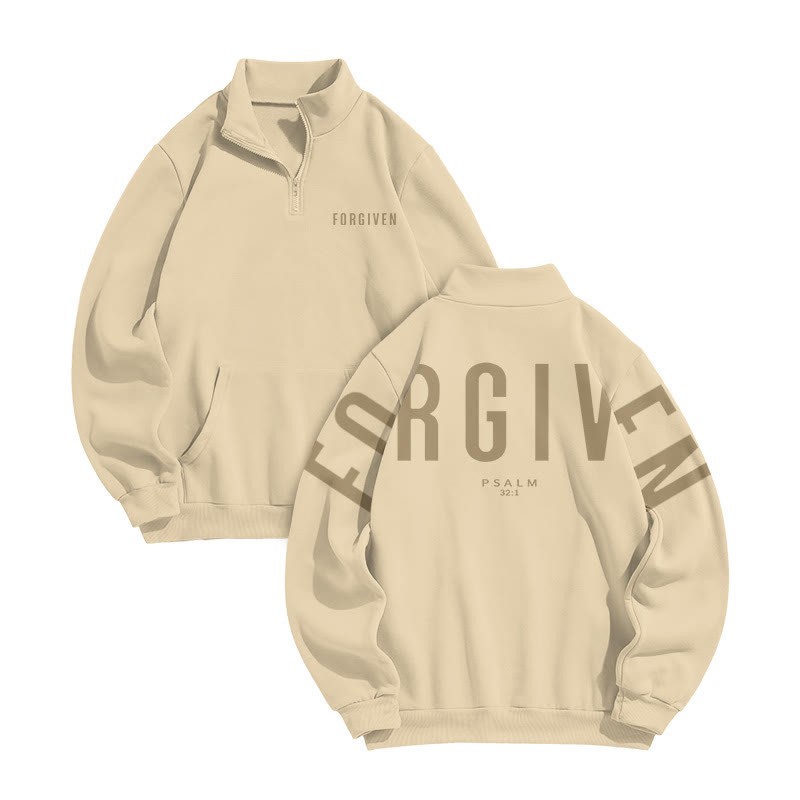 Unisex Forgiven Psalm 32:1 Print Zip Sweatshirt - Apricot - US16-18(2XL) - image 3