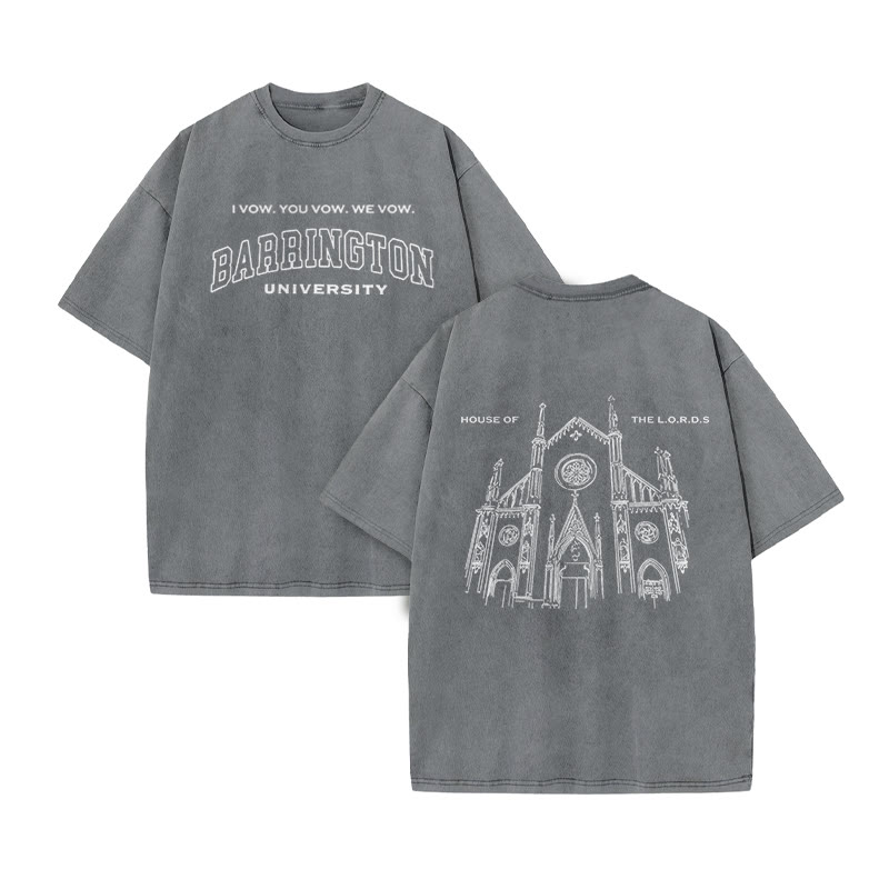 Unisex 100% Cotton House Of The Lord Print Acid Washed T-shirt - Grey - US20-22(3XL) - image 4