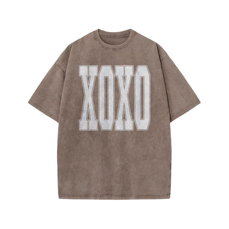 Xoxo Valentine's Day Print Acid Washed T-shirt - Coffee - US20-22(3XL) - image 5