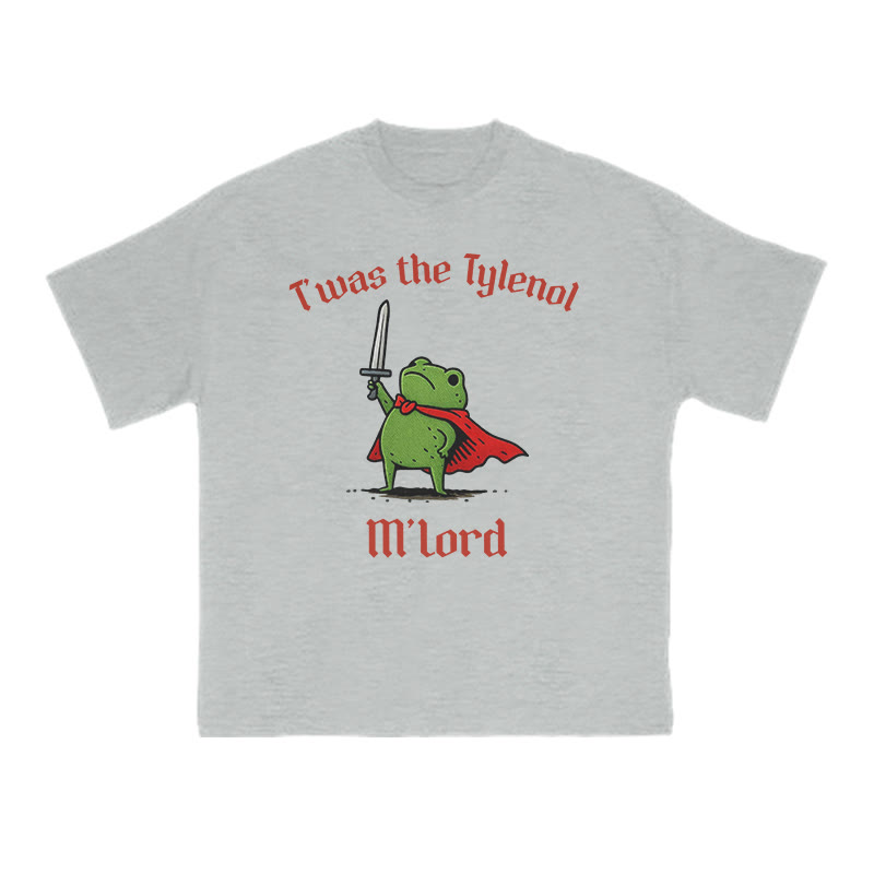 Unisex T'was The Tylenol M'lord Armored Frog Print T-shirt - Grey - US16-18(2XL) - image 4