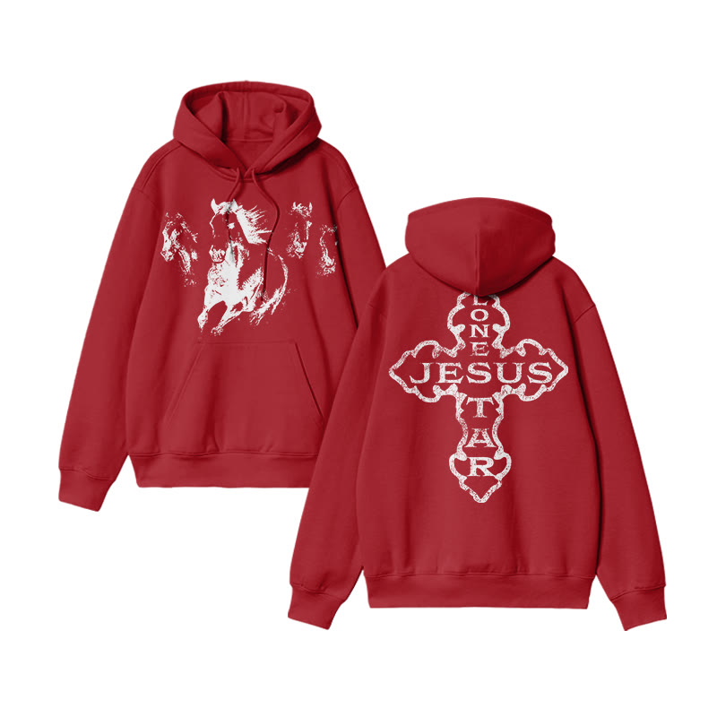 Unisex Lone Star Jesus Print Hoodie - Red - US16-18(2XL) - image 9