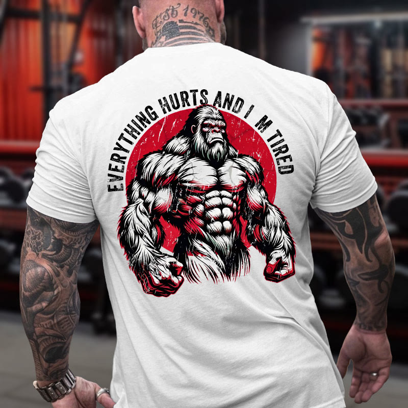 Gym 100% Cotton Everything Hurts And I'm Tired Print T-shirt - White - US16-18(2XL) - image 4