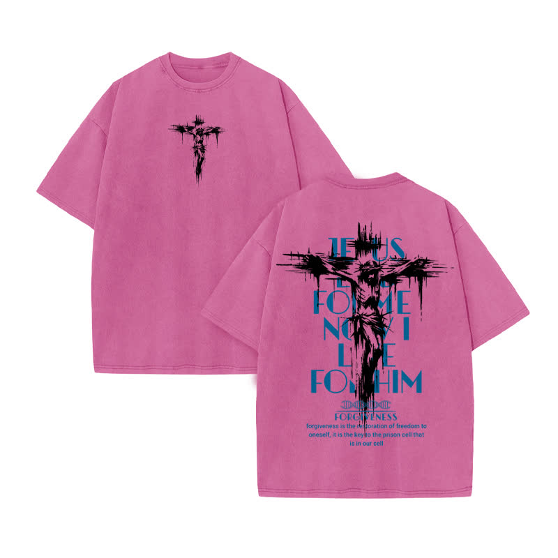 Unisex 100% Cotton Jesus Forgiveness Print Acid Washed T-shirt - Pink - US20-22(3XL) - image 8