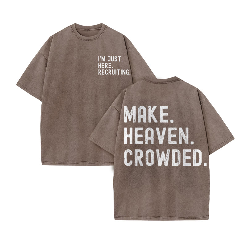 Make Heaven Crowded Print Acid Washed T-shirt - Coffee - US20-22(3XL) - image 5