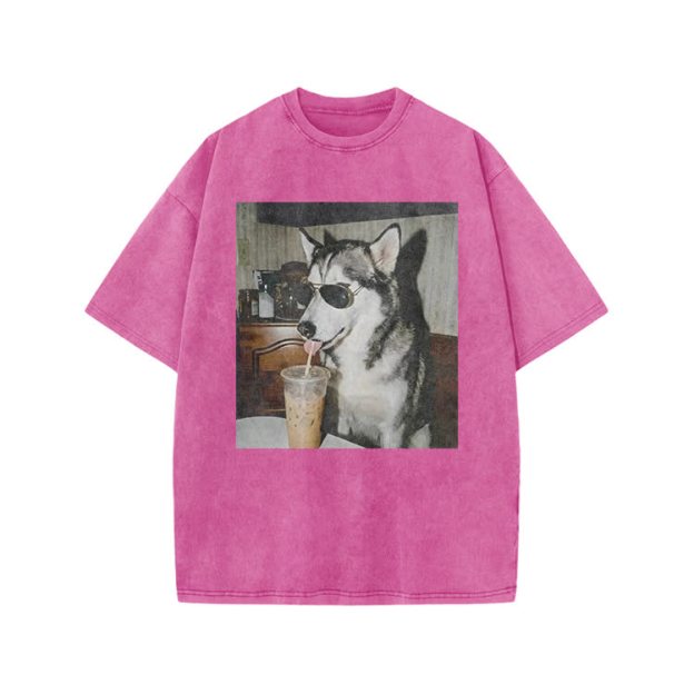 Vintage Husky Iced Coffee Print Acid Washed T-shirt - Pink - US20-22(3XL) - image 9