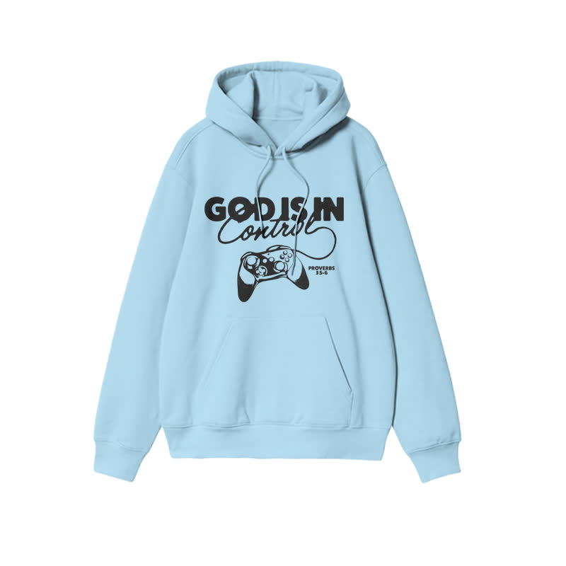 Unisex God Is In Control Print Hoodie - Light Blue - 2XL - image 6