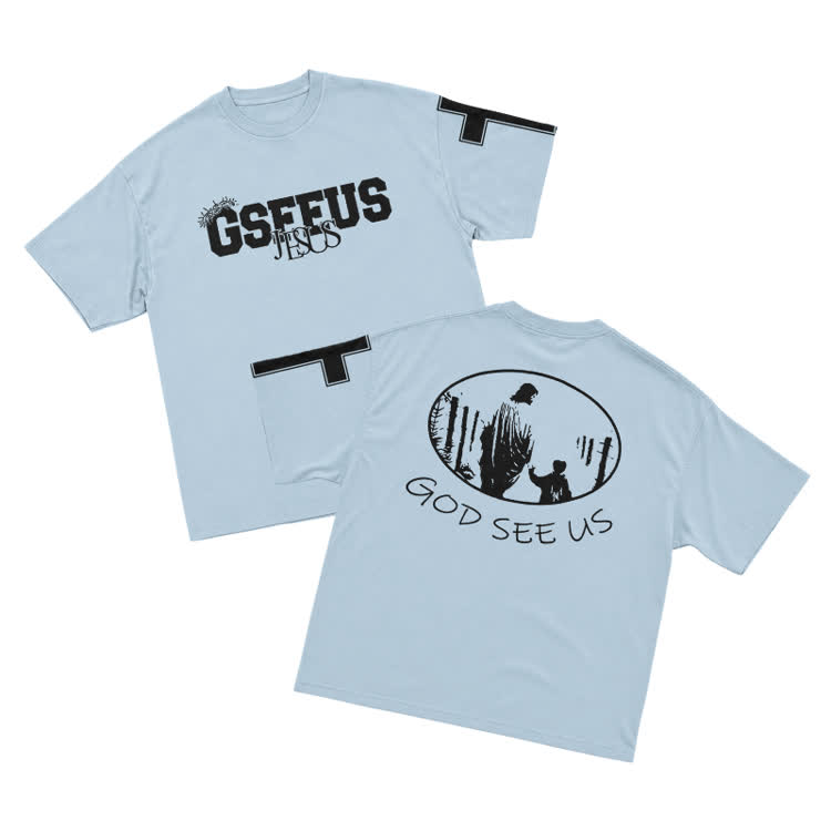 Faith GOD SEE US Cross Graphic T-Shirt - Light Blue - US16-18(2XL) - image 11