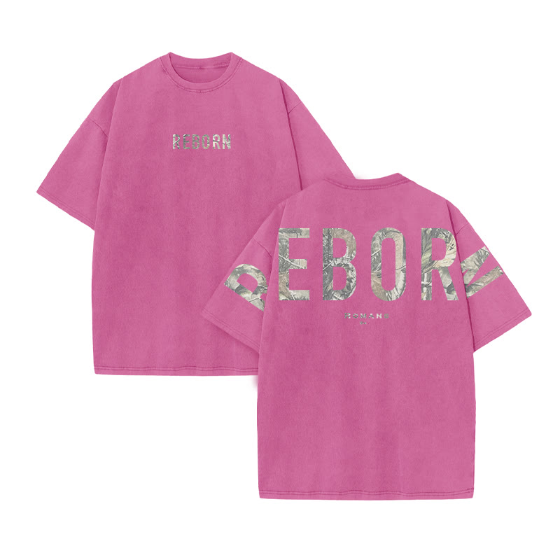Reborn Romans 6:4 Dead Leaves Camouflage Print Acid Washed T-shirt - Pink - US20-22(3XL) - image 8