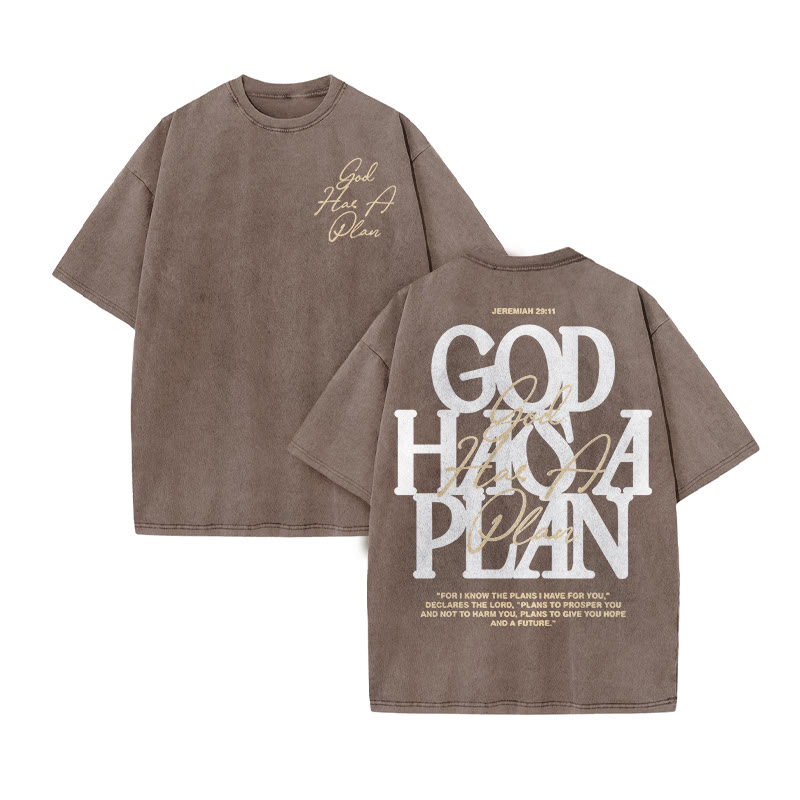 Jeremiah 29:11 God Has A Plan Print Acid Washed T-shirt - Coffee - US20-22(3XL) - image 4