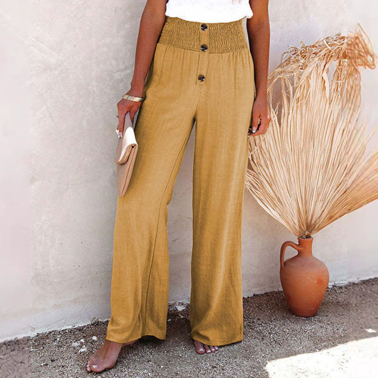Casual Buttoned Elastic Waist Straight Pants - Khaki - 3XL - image 4