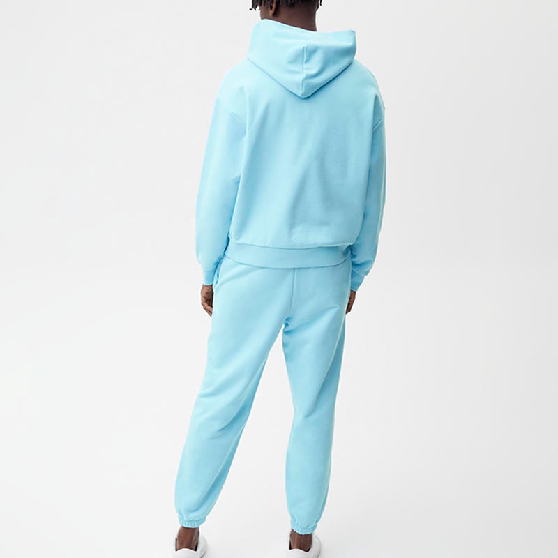 100% Cotton Solid Color Casual Loose Hoodie And Sweatpants Two-piece Set
