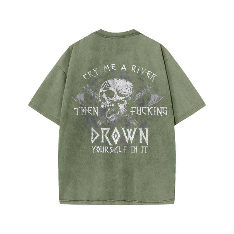 100% Cotton Cry Me A River Gym Print Acid Washed T-shirt - Army Green - US20-22(3XL) - image 6