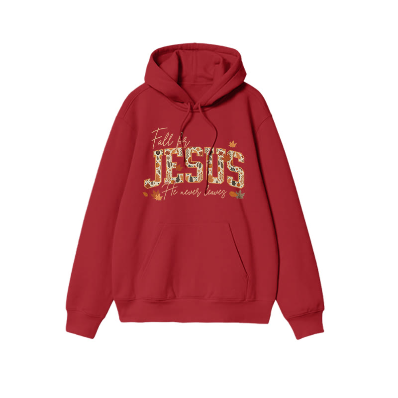 Unisex Fall For Jesus He Never Leaves Print Hoodie - Red - US16-18(2XL) - image 7