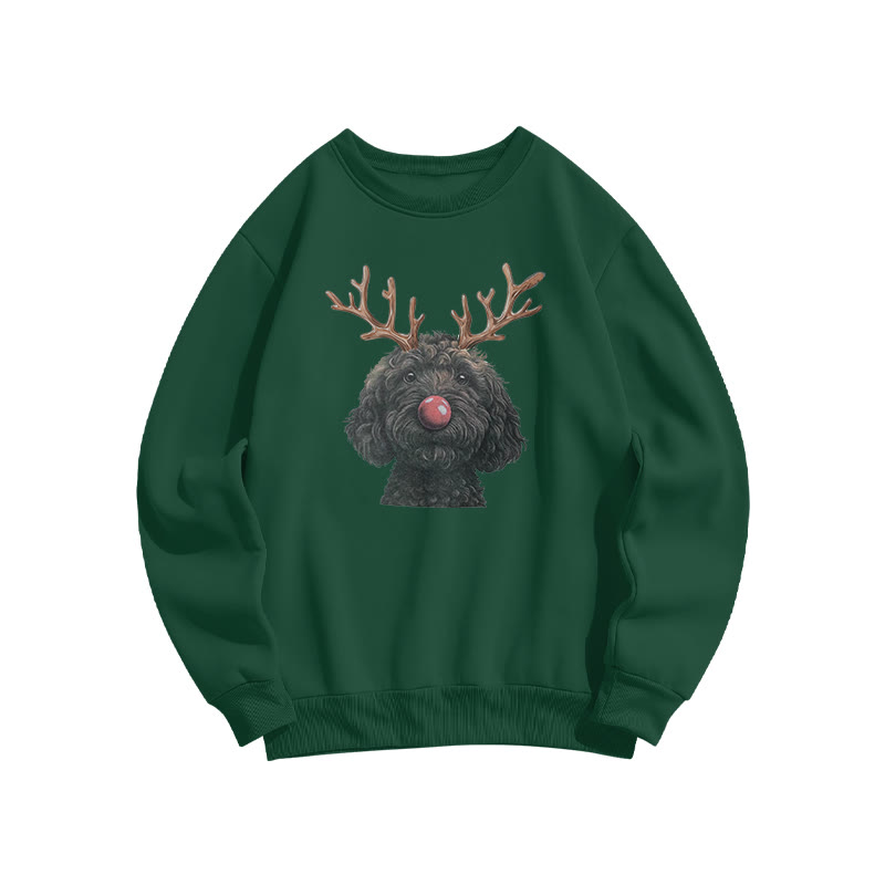 Black Poodle With Deer Antlers Print Sweatshirt - Dark Green - US16-18(2XL) - image 6