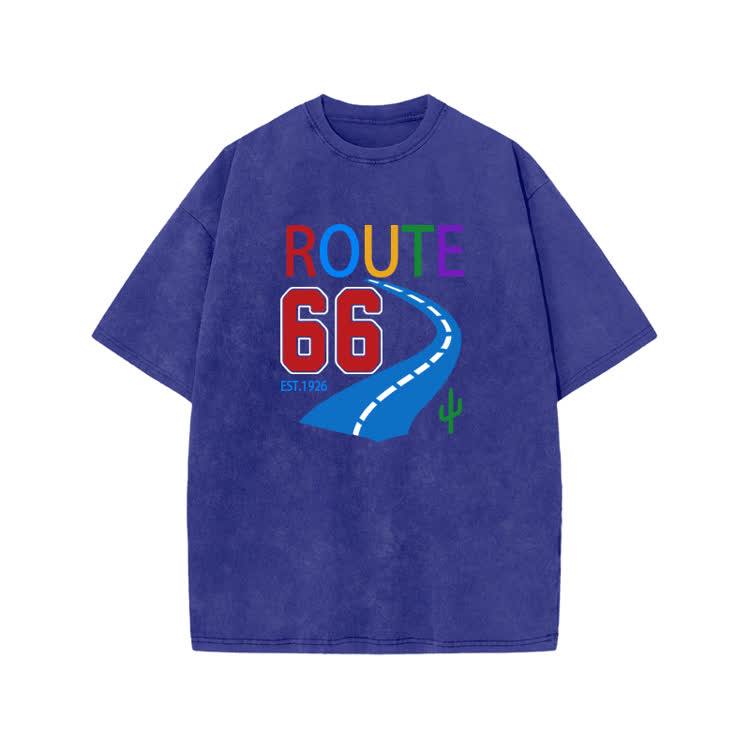 Vintage Route 66 Road Trip Graphic Print Acid Washed T-shirt - Blue - US20-22(3XL) - image 6
