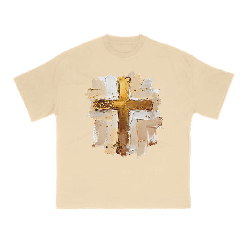 Impasto-style Cross Print T-shirt - Apricot - US16-18(2XL) - image 6