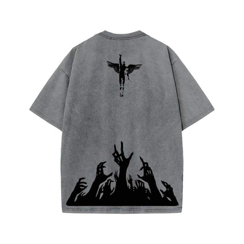 Unisex Faith Over Fear Print Acid Washed T-shirt - Grey - US20-22(3XL) - image 4