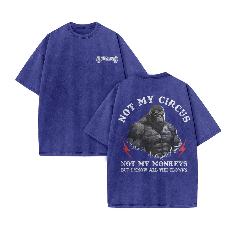 100% Cotton Not My Circus Gym Print Acid Washed T-shirt - Blue - US20-22(3XL) - image 8