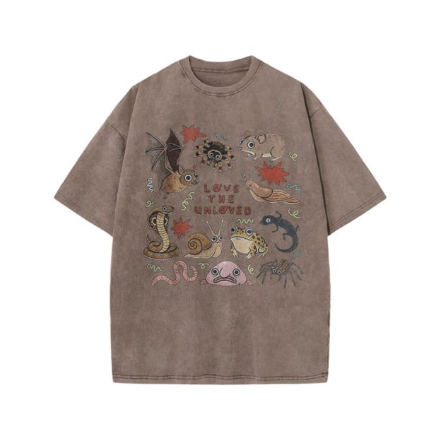 Retro Love The Unloved Cartoon Graphic Print Acid Washed T-Shirt - Coffee - US20-22(3XL) - image 4