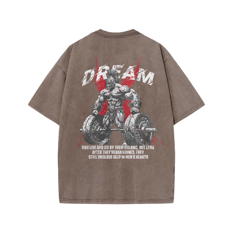 100% Cotton DREAM Gym Print Acid Washed T-shirt - Coffee - US20-22(3XL) - image 5
