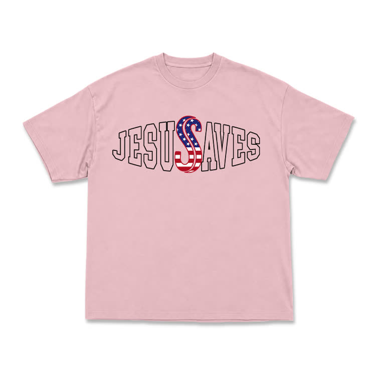 Classic Jesus Saves Flag Print T-Shirt - Pink - US16-18(2XL) - image 6