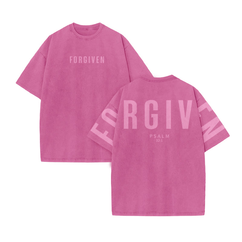 Unisex Forgiven Psalm 32:1 Print Acid Washed T-shirt - Pink - US20-22(3XL) - image 8