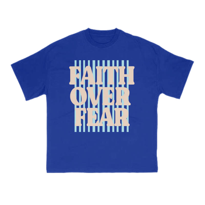 Unisex 100% Cotton Faith Over Fear Stripes Print T-shirt - Blue - US16-18(2XL) - image 3