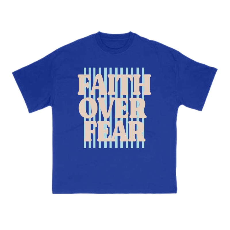 Unisex 100% Cotton Faith Over Fear Stripes Print T-shirt - Blue - US16-18(2XL) - image 3