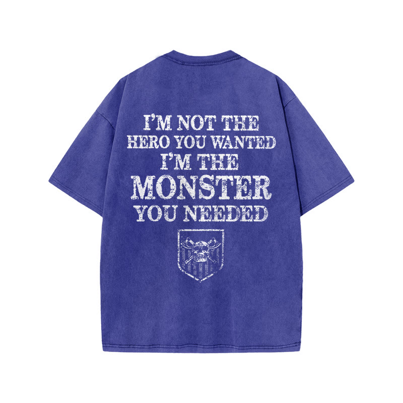 100% Cotton I'm The Monster You Needed Gym Print Acid Washed T-shirt - Blue - US20-22(3XL) - image 7