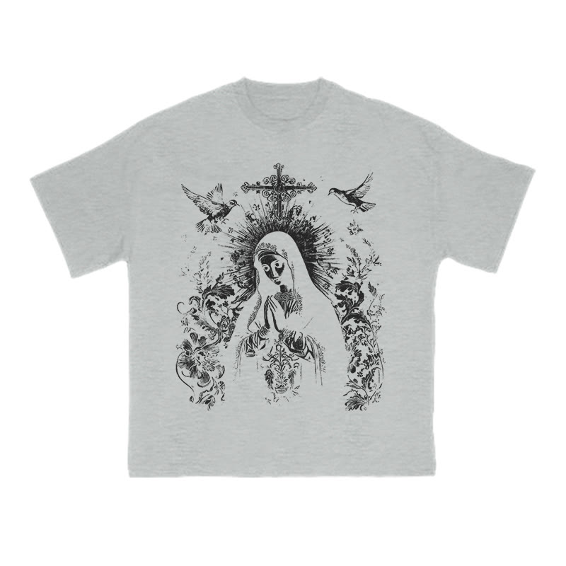 Unisex 100% Cotton Praying Virgin Mary Print T-shirt - Grey - US16-18(2XL) - image 6