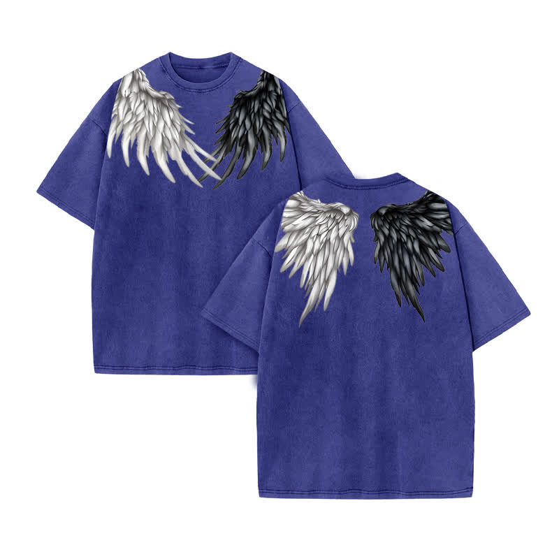Unisex 100% Cotton Wings Of Faith Print Acid Washed T-shirt - Blue - US20-22(3XL) - image 9