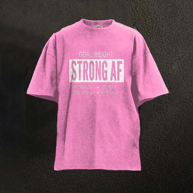 100% Cotton Goal Weight Strong AF Printed Washed Gym T-shirt - Pink - 2XL - image 4