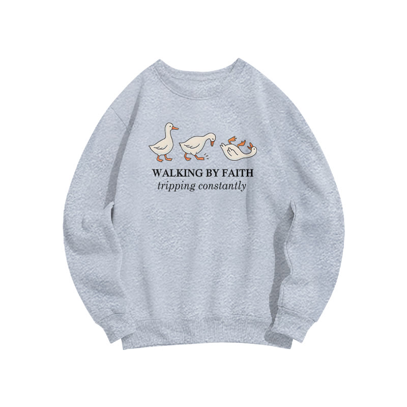 Unisex Walking By Faith Tripping Constantly Print Sweatshirt - Grey - US16-18(2XL) - image 4
