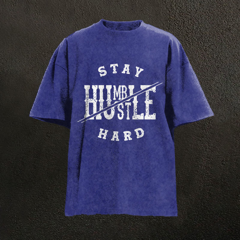 100% Cotton Stay Humble Gym Print Acid Washed T-shirt - Blue - US20-22(3XL) - image 5