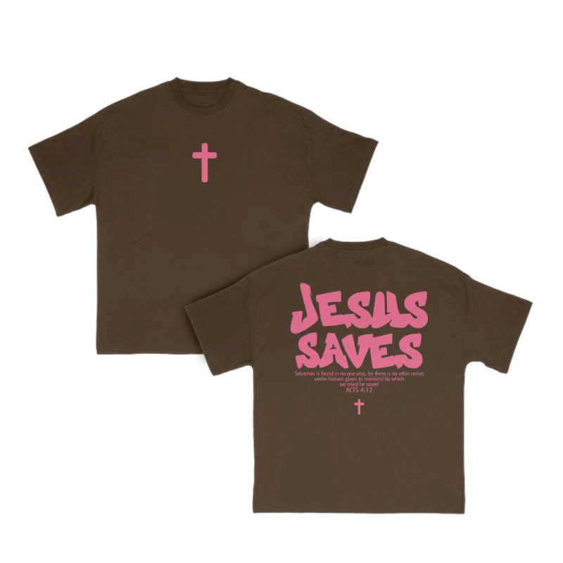 Unisex Jesus Saves Cross Print T-shirt - Coffee - US16-18(2XL) - image 7
