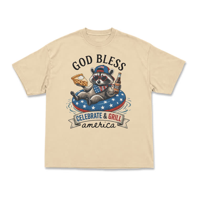 Casual Patriotic Raccoon Graphic T-Shirt - Apricot - US16-18(2XL) - image 6