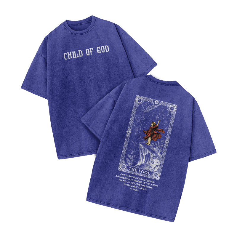 Child Of God Tarot 0 The Fool Print Acid Washed T-shirt - Blue - US20-22(3XL) - image 6