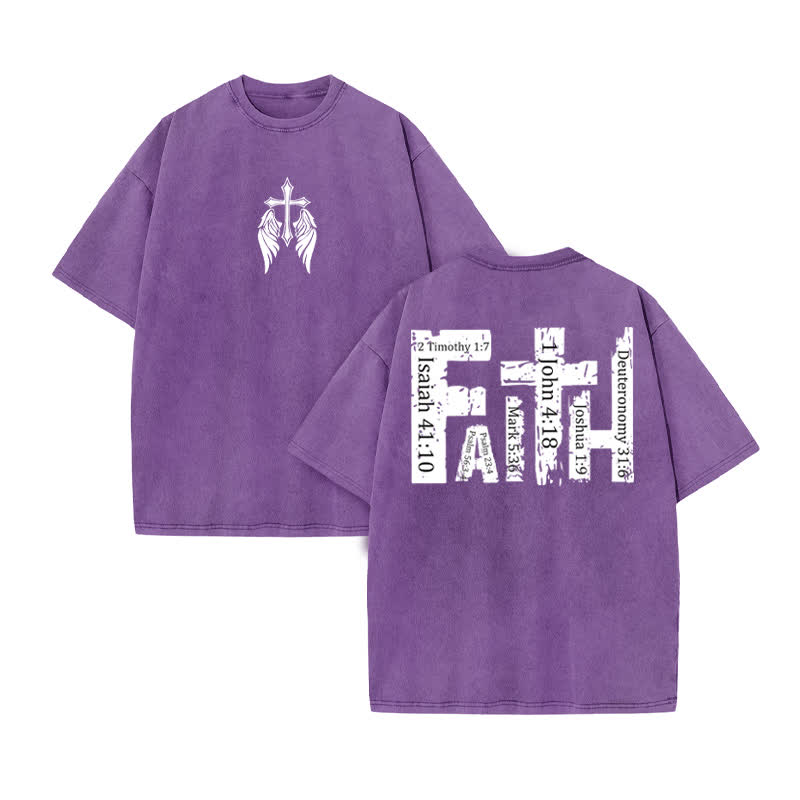 Unisex 100% Cotton Faith Over Fear Scripture Collection Print Acid Washed T-shirt - Purple - US20-22(3XL) - image 9
