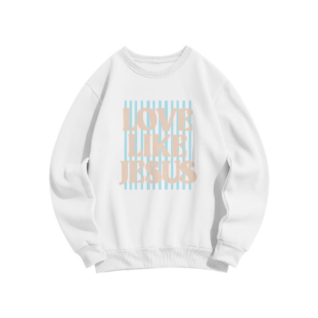 Unisex 100% Cotton Love Like Jesus Print Sweatshirt - White - US16-18(2XL) - image 3