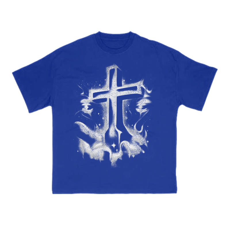  The Cross On The Palm Print T-shirt - Blue - US16-18(2XL) - image 8