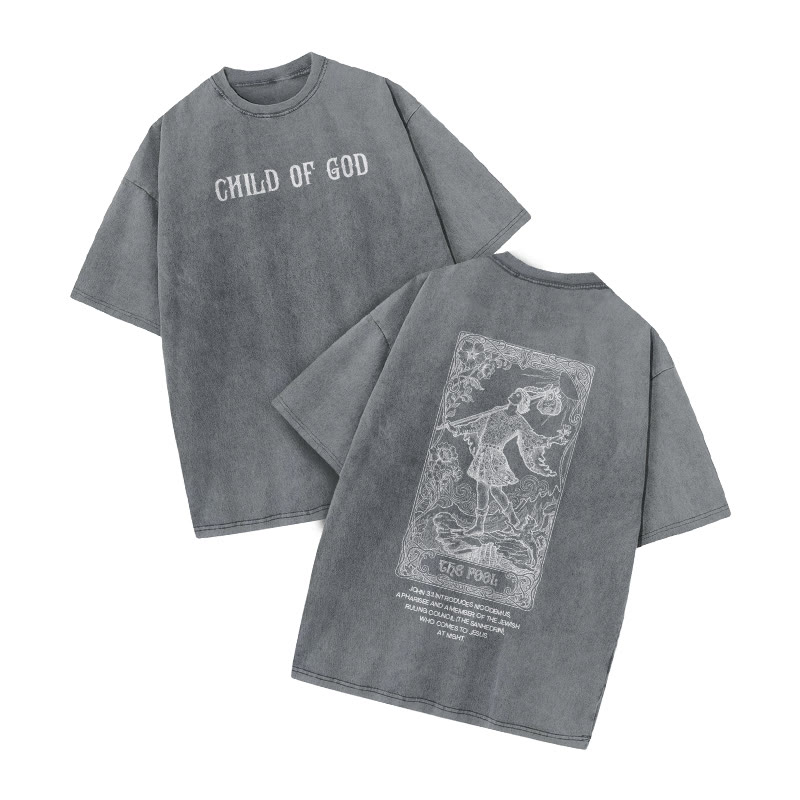 Child Of God Tarot The Fool Print Acid Washed T-shirt - Grey - US20-22(3XL) - image 4