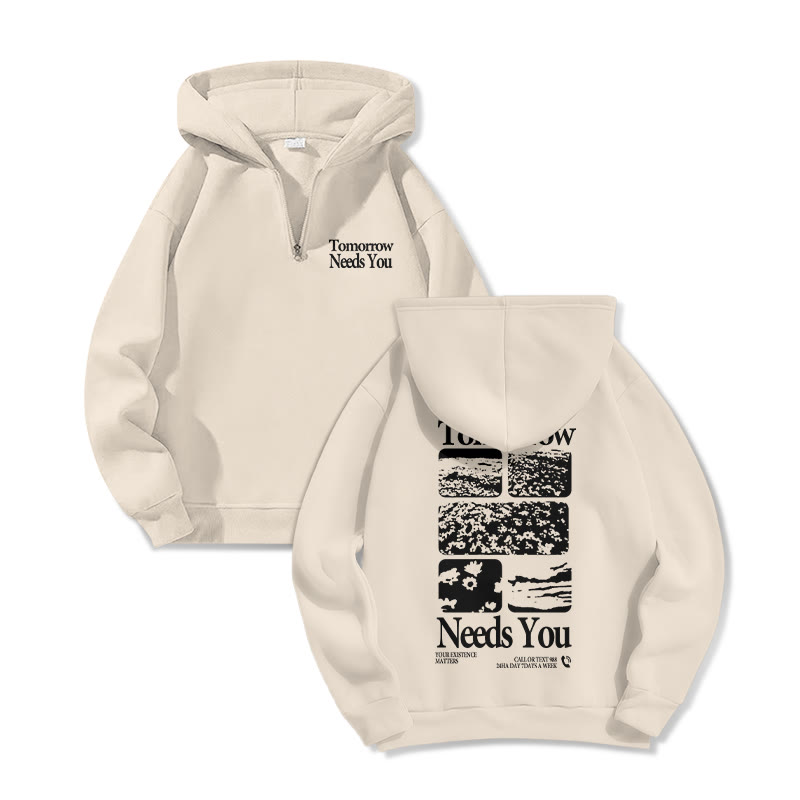 Tomorrow Needs You Print Half Zip Hoodie - Apricot - US32-34(5XL) - image 6