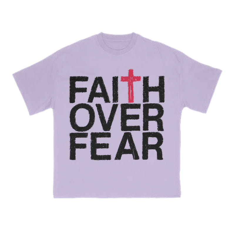 Faith Over Fear Color-block Cross Print T-shirt - Purple - US16-18(2XL) - image 7