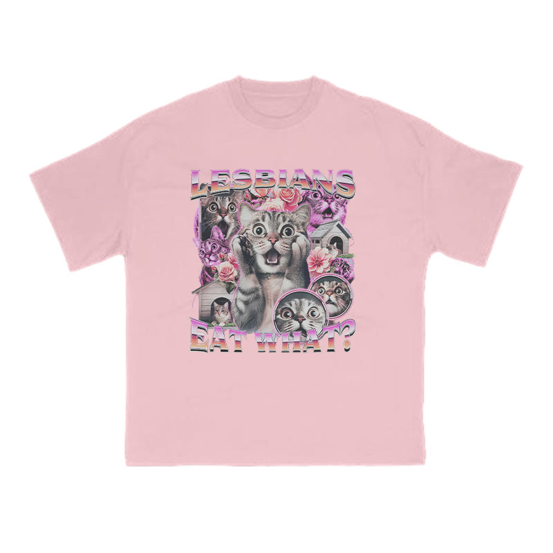 Terrified Cats Lesbians Eat What Print T-shirt - Pink - US16-18(2XL) - image 8