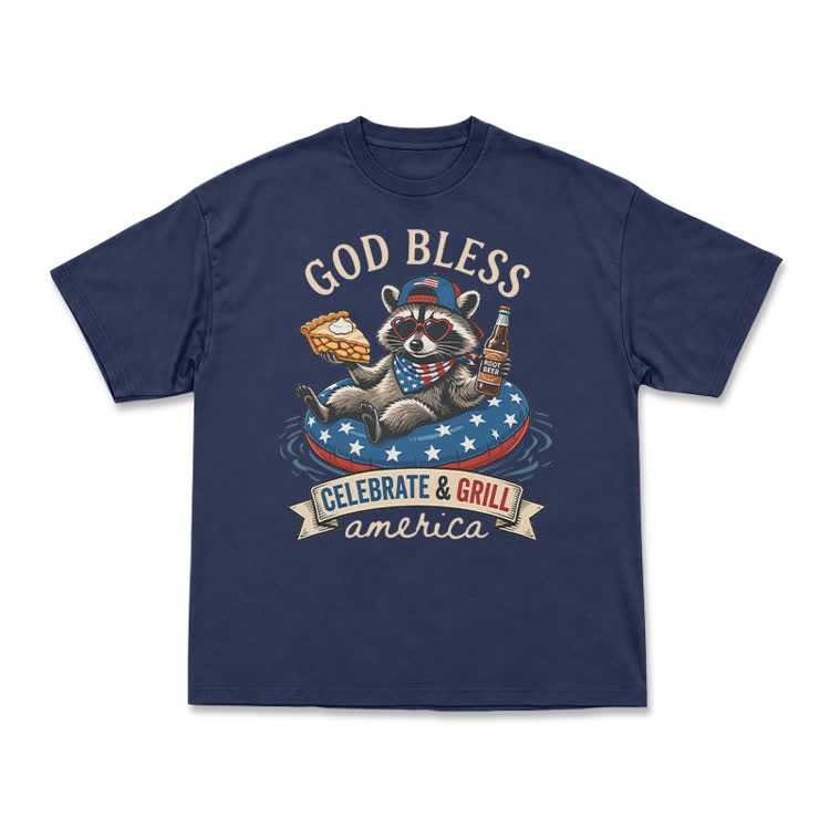 Casual Patriotic Raccoon Graphic T-Shirt - Navy Blue - US16-18(2XL) - image 14
