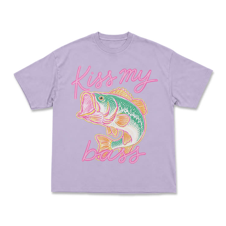 Casual Kiss My Bass Fish Graphic T-Shirt - Purple - US16-18(2XL) - image 10