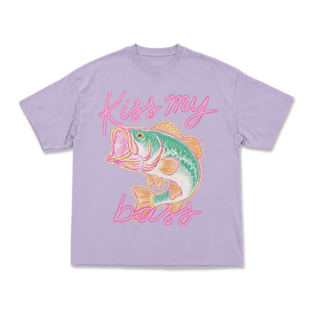 Casual Kiss My Bass Fish Graphic T-Shirt - Purple - US16-18(2XL) - image 10